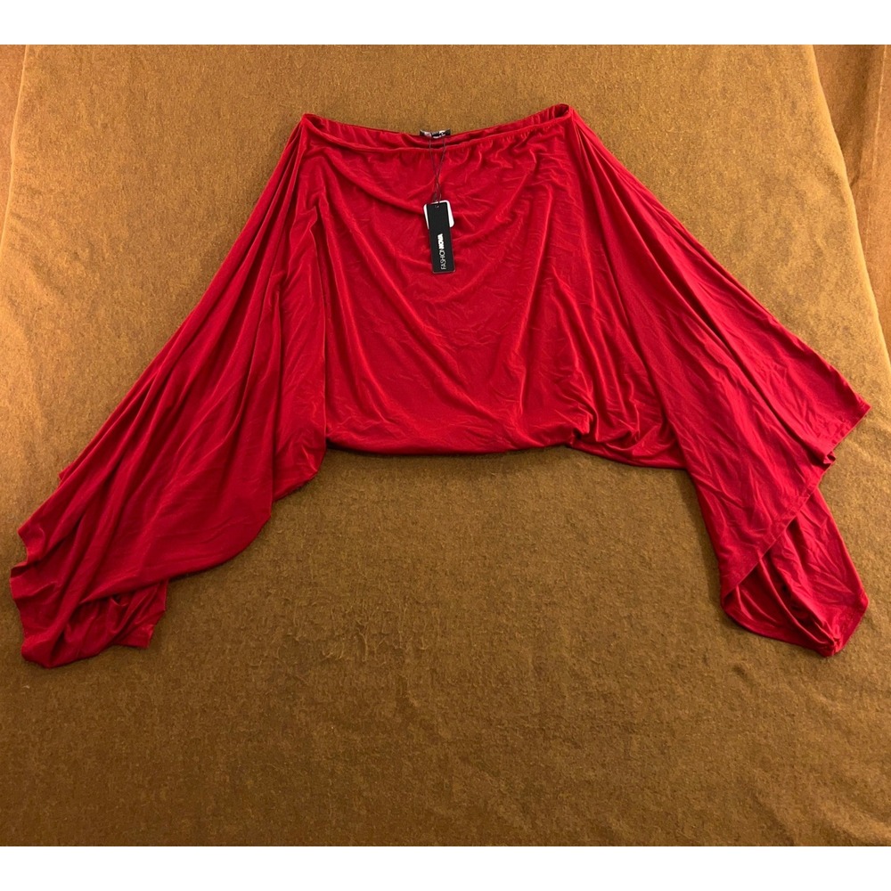 Fashion Nova Womens XL Red Oh The Drama Draped Wing Sleeve Top NWT